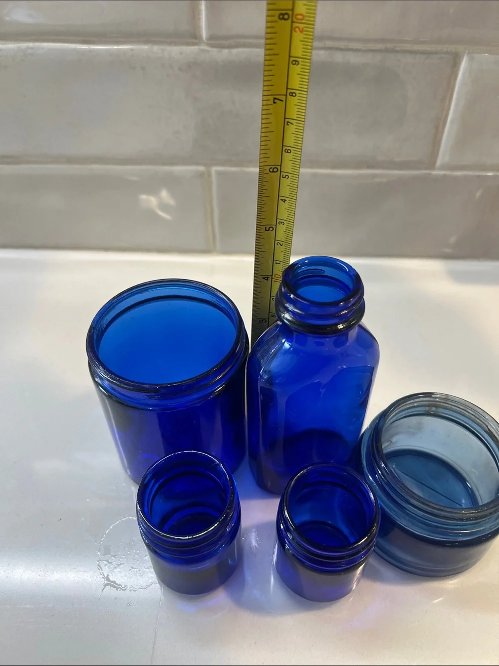 Cobalt Vintage Blue Glass Jar Bottle Set - Versatile Home Dining Storage - Picture 4 of 6
